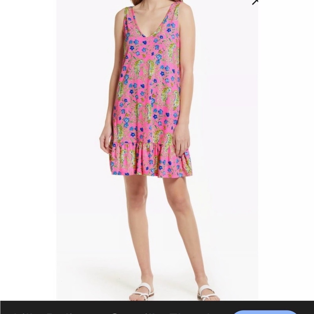 Lilly Pulitzer Pink Floral Paisley V-Neck Sleeveless Ruffle-Hem Mini Dress